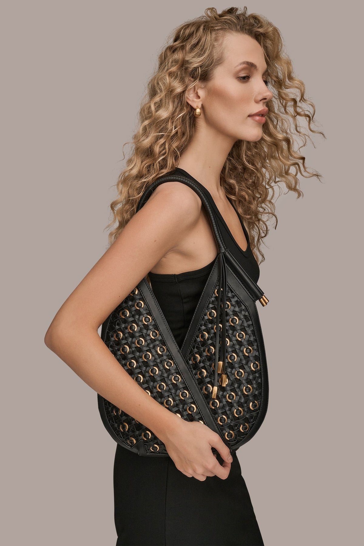 BALDWIN MINI WOVEN GROMMET SHOULDER BAG - Black