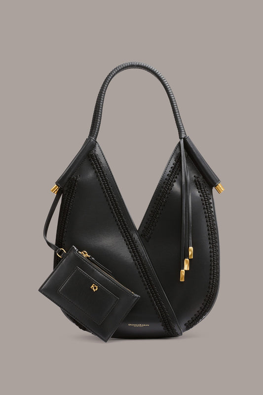 BALDWIN MINI CROCHET-TRIMMED SHOULDER BAG - Black