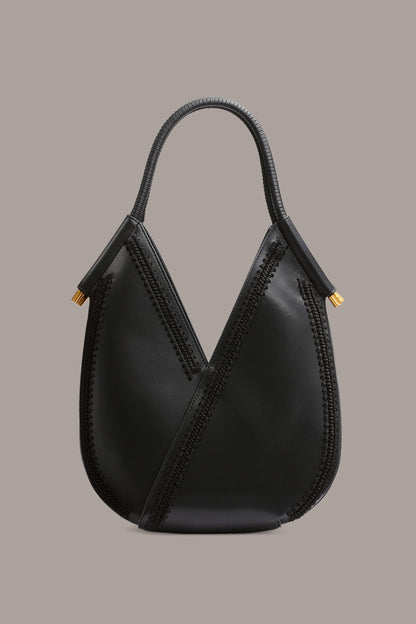 BALDWIN MINI CROCHET-TRIMMED SHOULDER BAG - Black