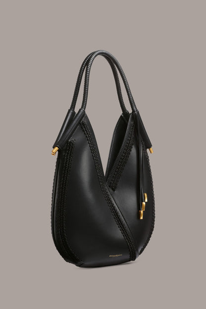 BALDWIN MINI CROCHET-TRIMMED SHOULDER BAG - Black