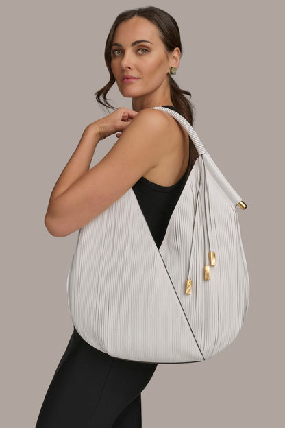 BALDWIN LARGE LASER-CUT SHOULDER BAG - ZINC