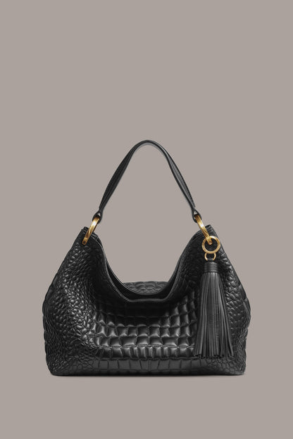 GLENWOOD CROC-EFFECT SHOULDER BAG - Black