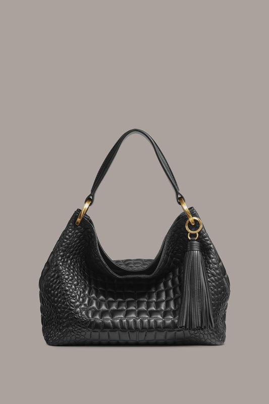 GLENWOOD CROC-EFFECT SHOULDER BAG - Black