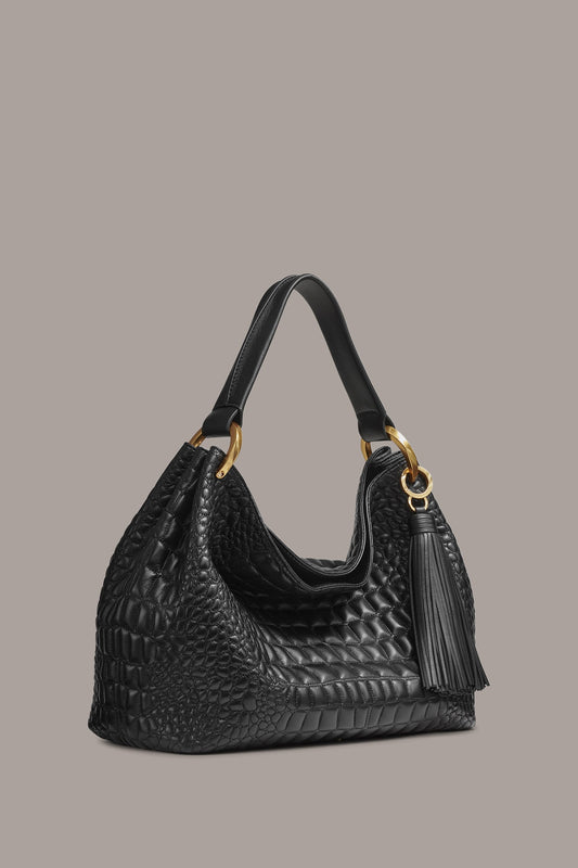 GLENWOOD CROC-EFFECT SHOULDER BAG - Black