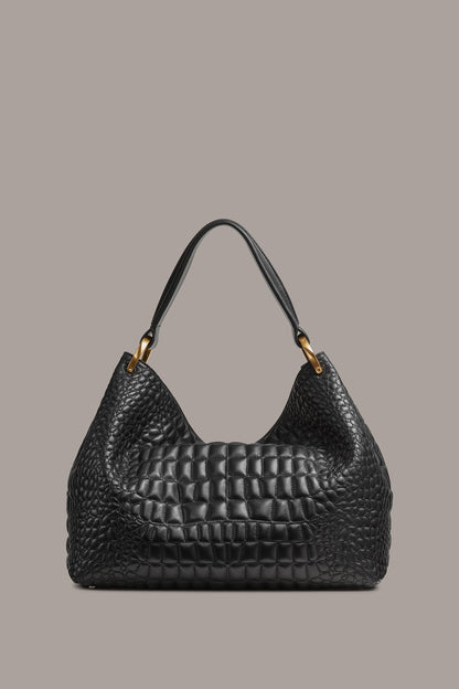 GLENWOOD CROC-EFFECT SHOULDER BAG - Black