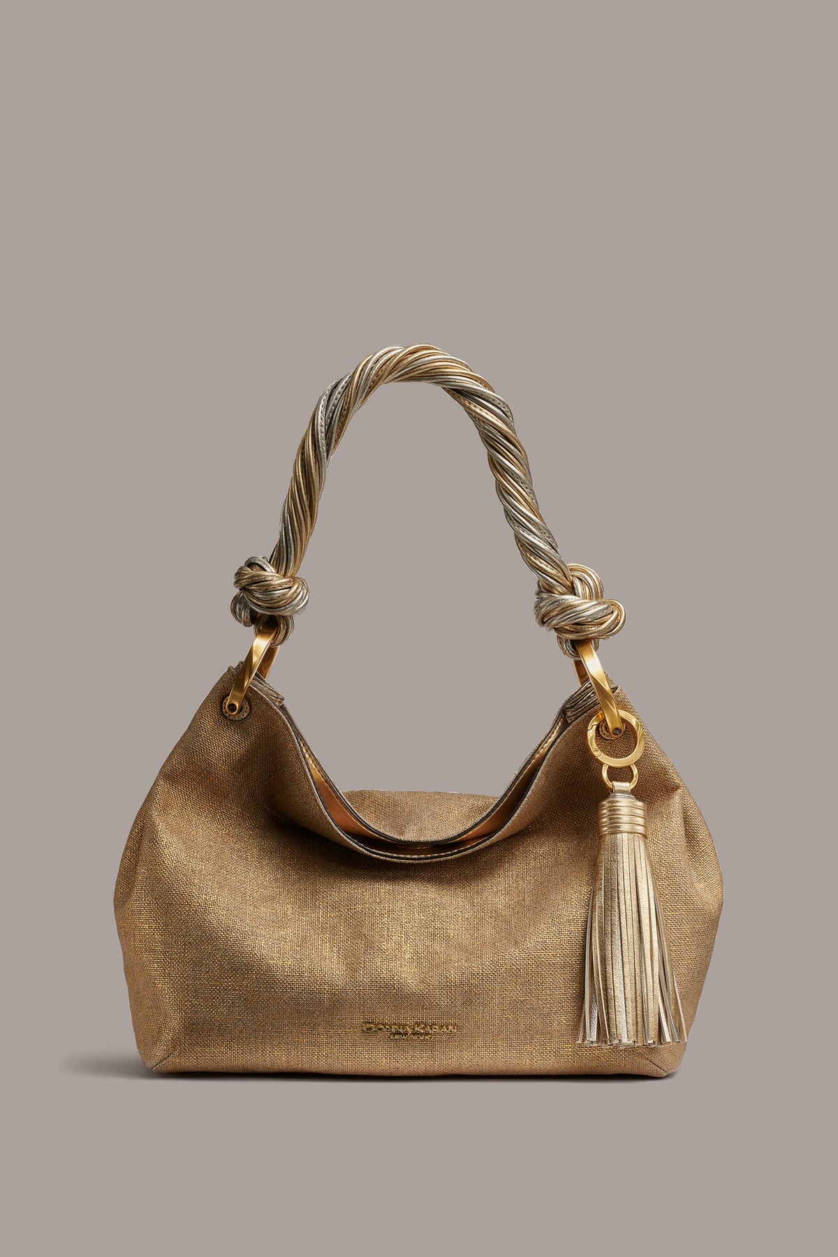 GLENWOOD SMALL METALLIC CANVAS SHOULDER BAG - GOLD