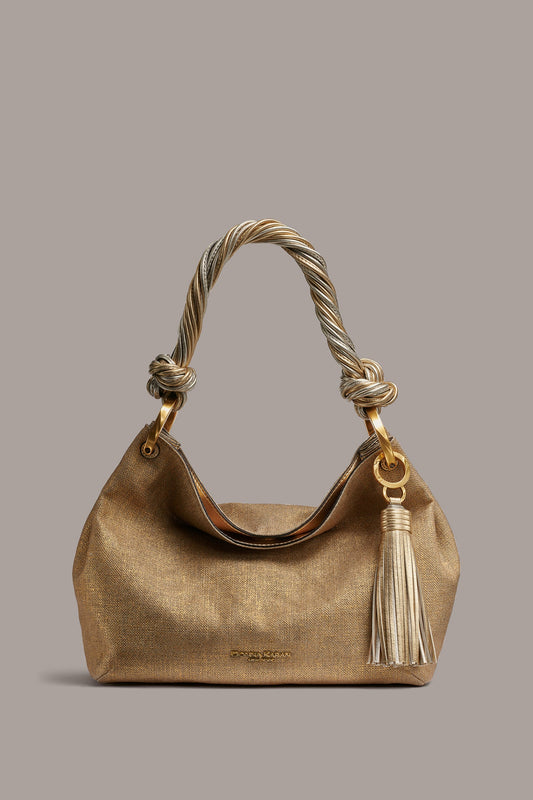 GLENWOOD SMALL METALLIC CANVAS SHOULDER BAG - GOLD