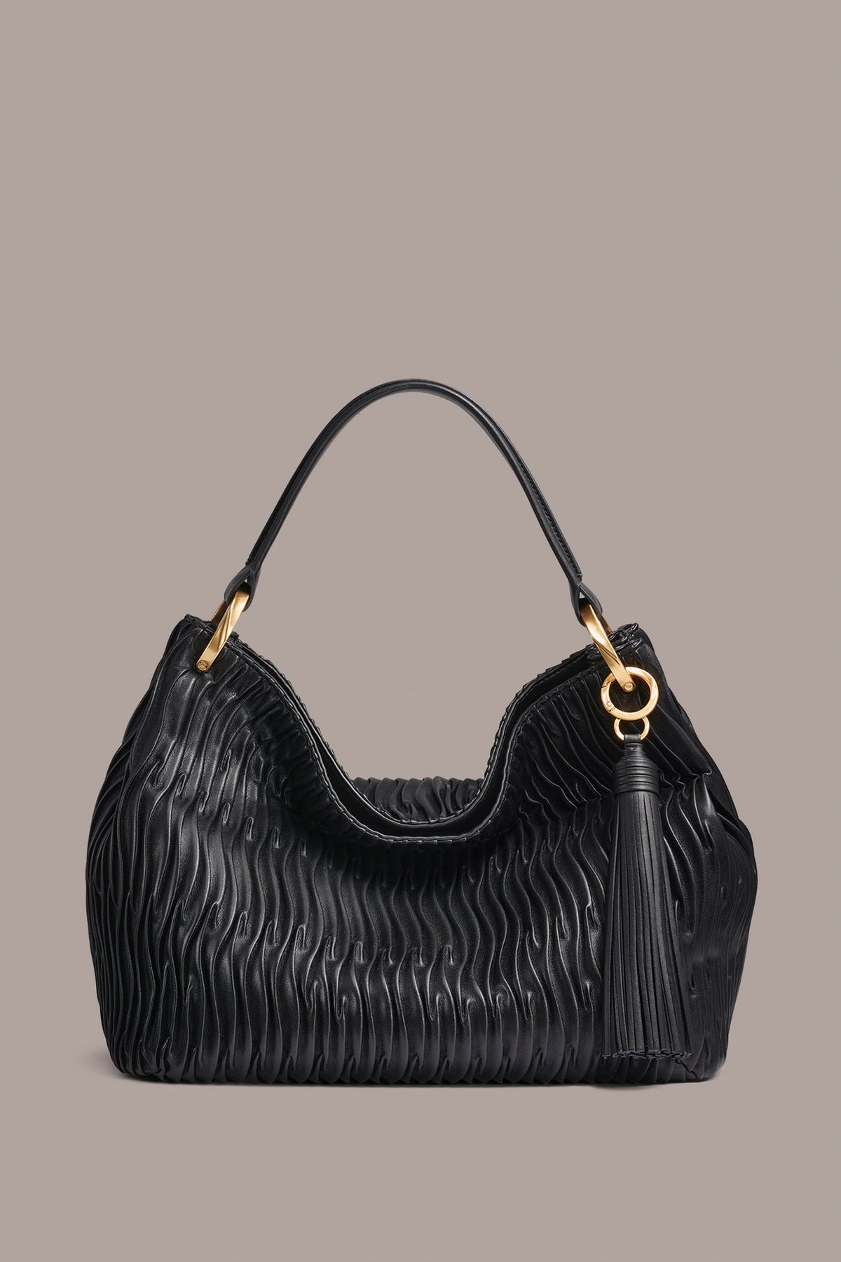 GLENWOOD PLEATED SHOULDER BAG - BLACK/GOLD