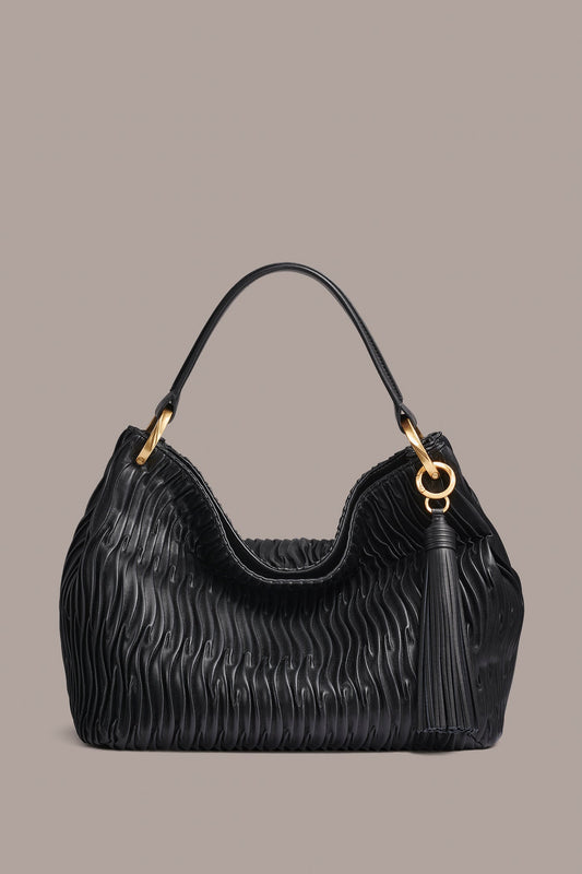 GLENWOOD PLEATED SHOULDER BAG - BLACK/GOLD