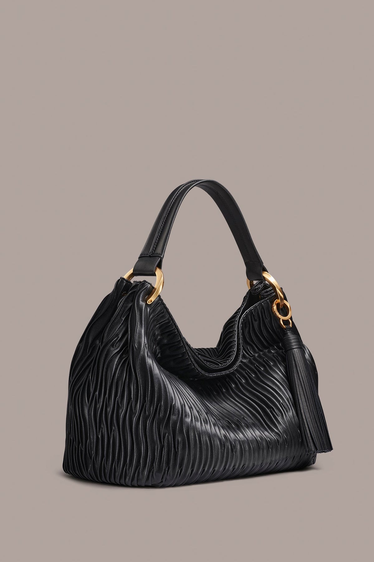 GLENWOOD PLEATED SHOULDER BAG - BLACK/GOLD