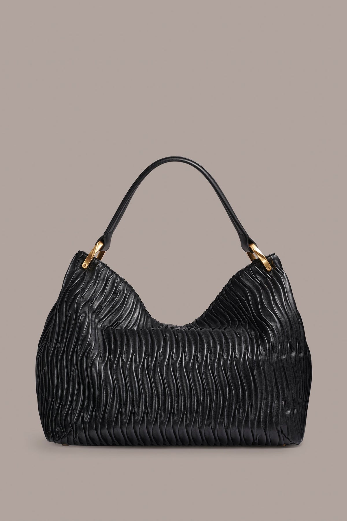 GLENWOOD PLEATED SHOULDER BAG - BLACK/GOLD