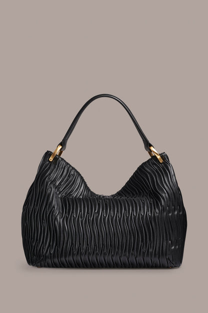 GLENWOOD PLEATED SHOULDER BAG - BLACK/GOLD