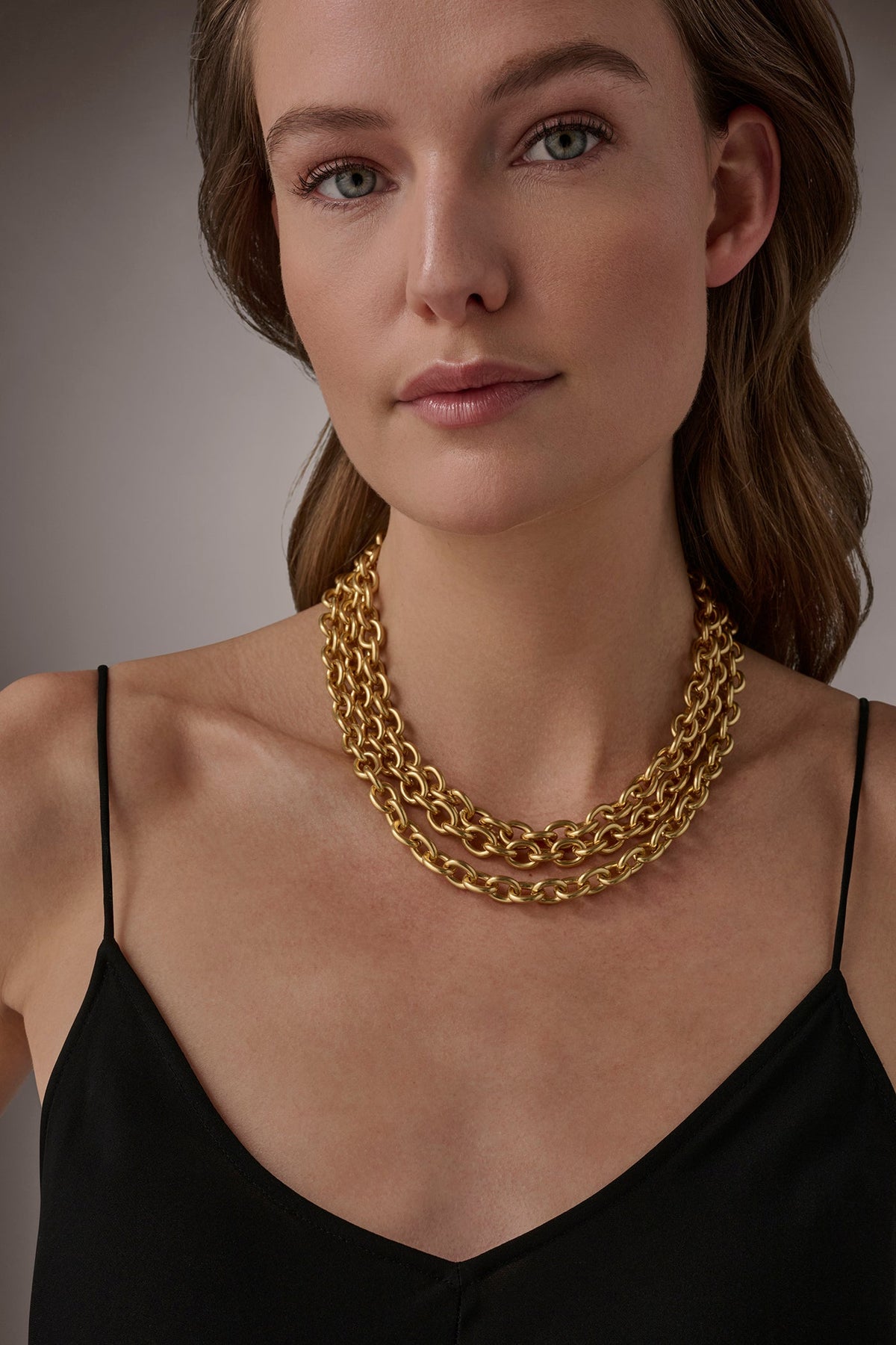 MULTI ROW CHAIN LINK COLLAR NECKLACE - Gold
