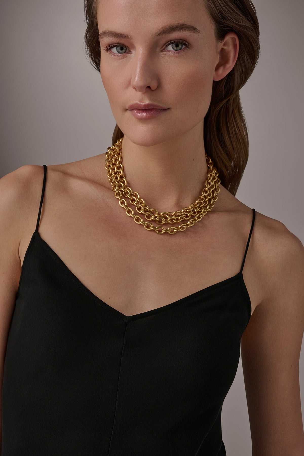 MULTI ROW CHAIN LINK COLLAR NECKLACE - Gold