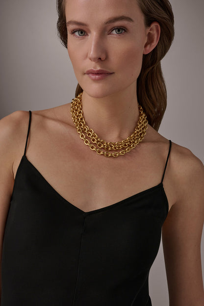 MULTI ROW CHAIN LINK COLLAR NECKLACE - Gold