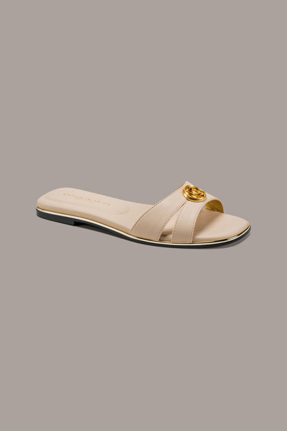 HALO SQUARE-TOE SLIDE SANDAL - Nude