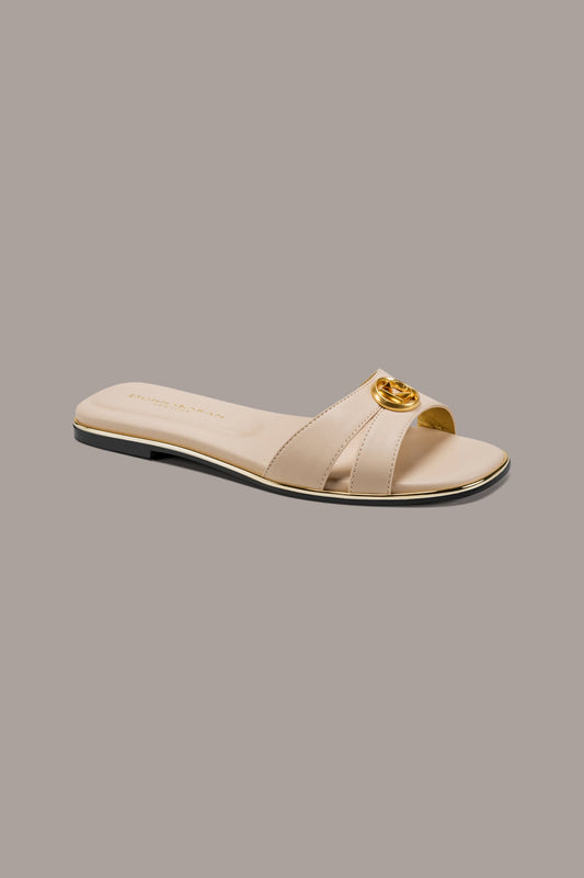 HALO SQUARE-TOE SLIDE SANDAL - Nude