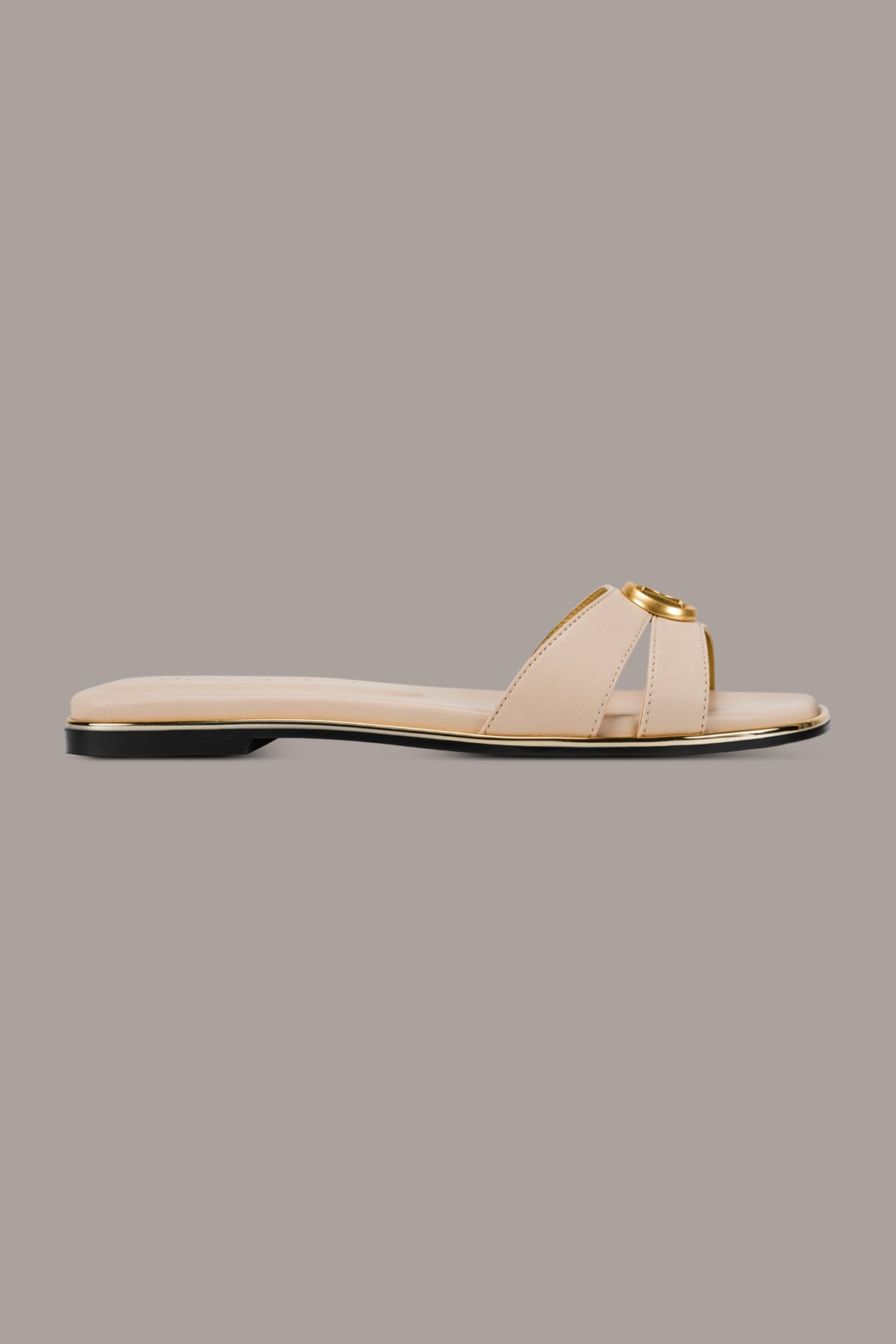 HALO SQUARE-TOE SLIDE SANDAL - Nude