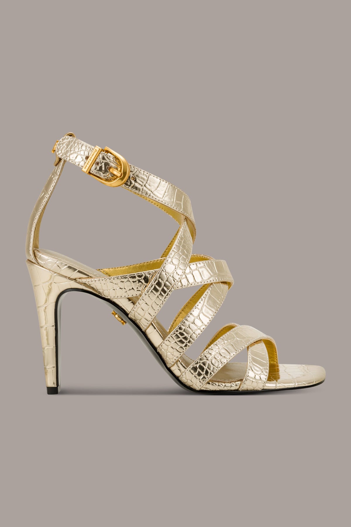 BRIARROSE METALLIC CROC-EFFECT ANKLE-STRAP SANDAL - Champagne