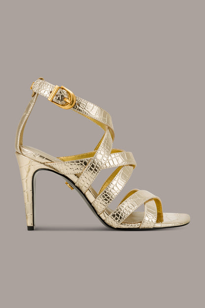 BRIARROSE METALLIC CROC-EFFECT ANKLE-STRAP SANDAL - Champagne