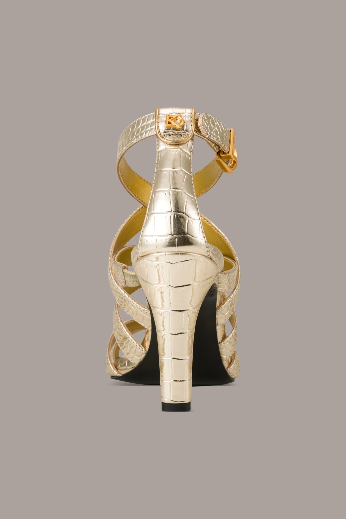 BRIARROSE METALLIC CROC-EFFECT ANKLE-STRAP SANDAL - Champagne