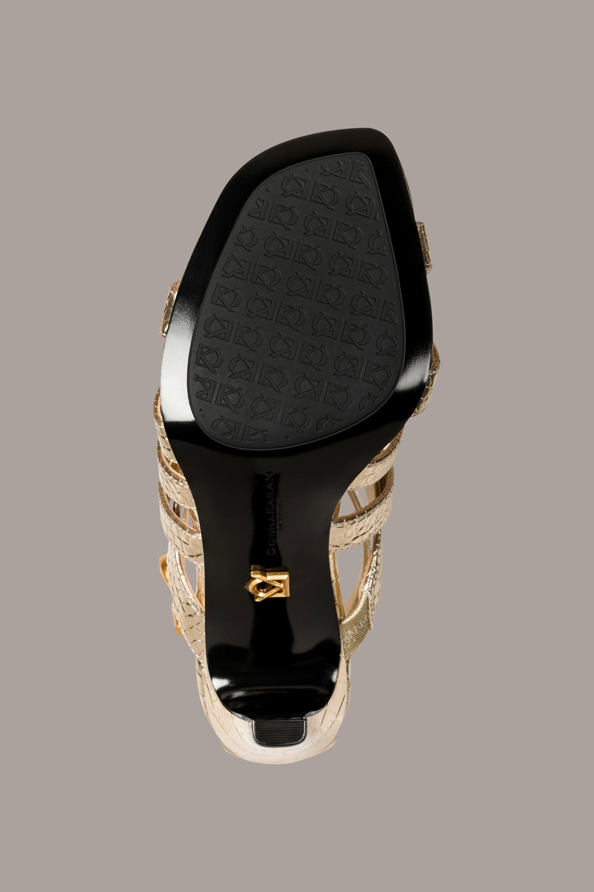 BRIARROSE METALLIC CROC-EFFECT ANKLE-STRAP SANDAL - Champagne
