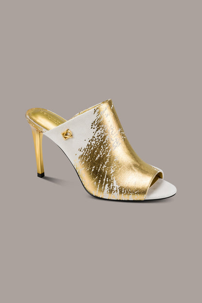 DONNA METALLIC BRUSHSTROKE MULE SANDAL - Ivory/Gold