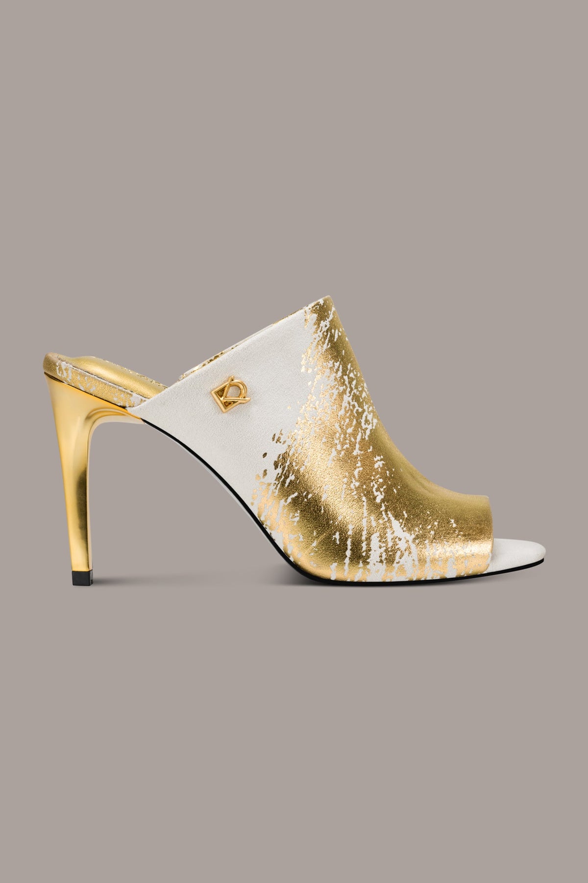 DONNA METALLIC BRUSHSTROKE MULE SANDAL - Ivory/Gold