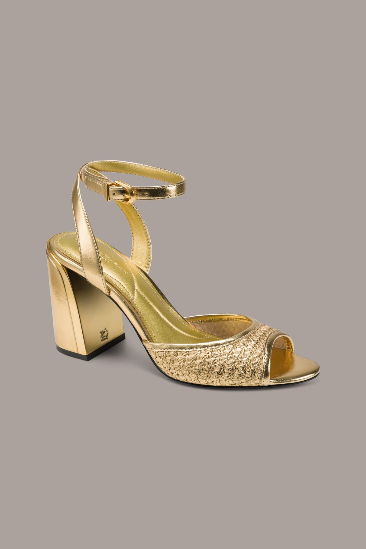 SINCLAIR METALLIC RAFFIA ANKLE-STRAP SANDAL - Gold