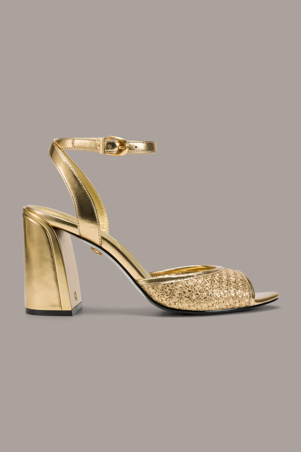 SINCLAIR METALLIC RAFFIA ANKLE-STRAP SANDAL - Gold