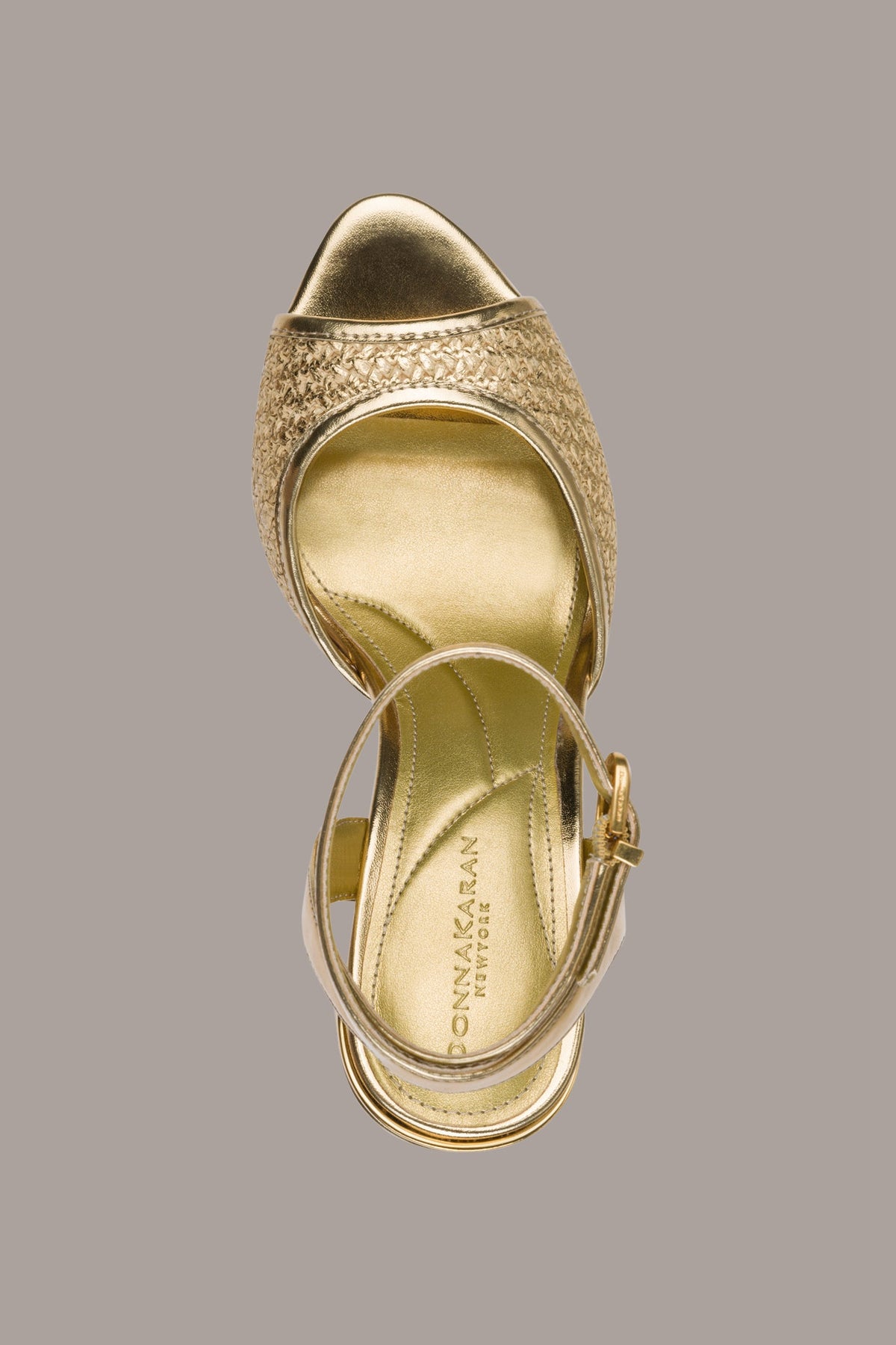 SINCLAIR METALLIC RAFFIA ANKLE-STRAP SANDAL - Gold