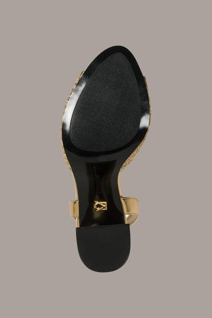 SINCLAIR METALLIC RAFFIA ANKLE-STRAP SANDAL - Gold
