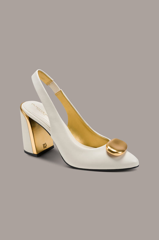 REBECCA LEATHER SLINGBACK PUMP - Ivory