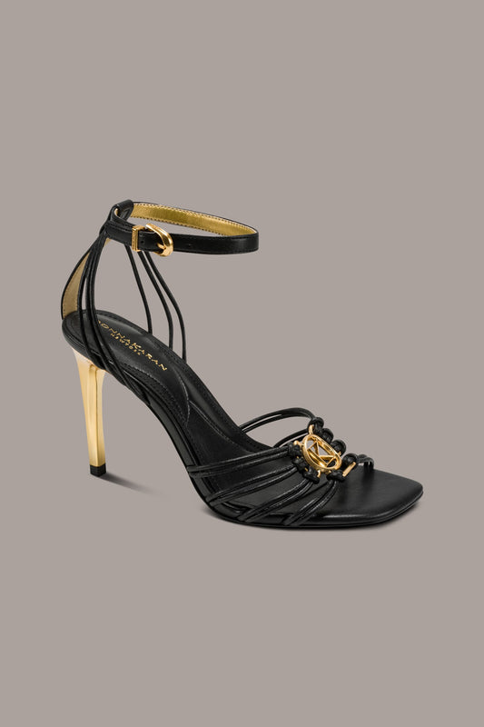 BRIELLE LOGO STRAPPY STILETTO SANDAL - Black