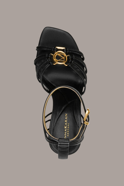 BRIELLE LOGO STRAPPY STILETTO SANDAL - Black