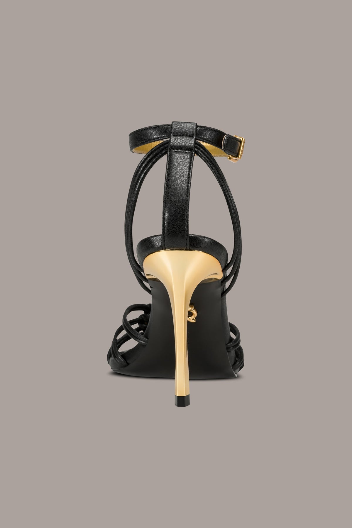 BRIELLE LOGO STRAPPY STILETTO SANDAL - Black