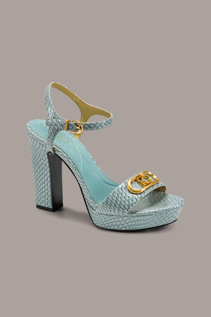 SHEPARD SNAKE-EFFECT LEATHER PLATFORM SANDAL - Waterlily