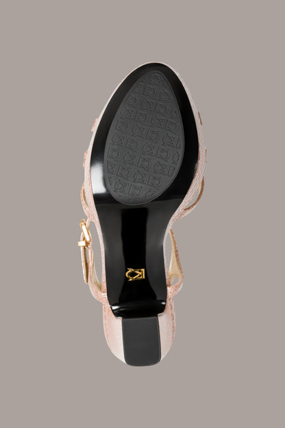 SPENCER METALLIC SNAKE-EFFECT PLATFORM SANDAL - Snow Petal