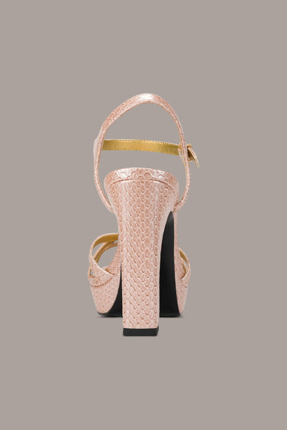 SPENCER METALLIC SNAKE-EFFECT PLATFORM SANDAL - Snow Petal