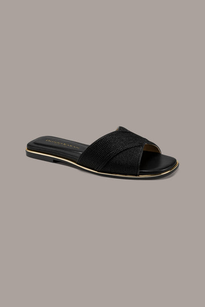 HARMONY WOVEN SLIDE SANDAL - Black