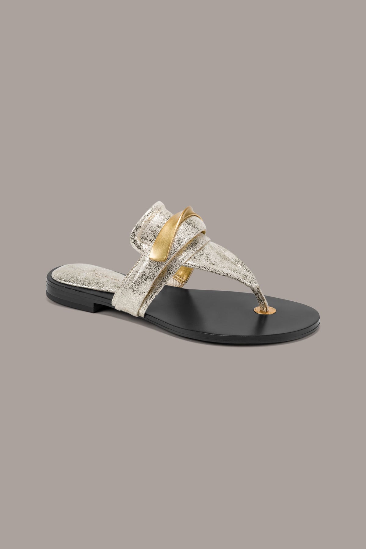 VELVET METALLIC THONG SANDAL - White Gold
