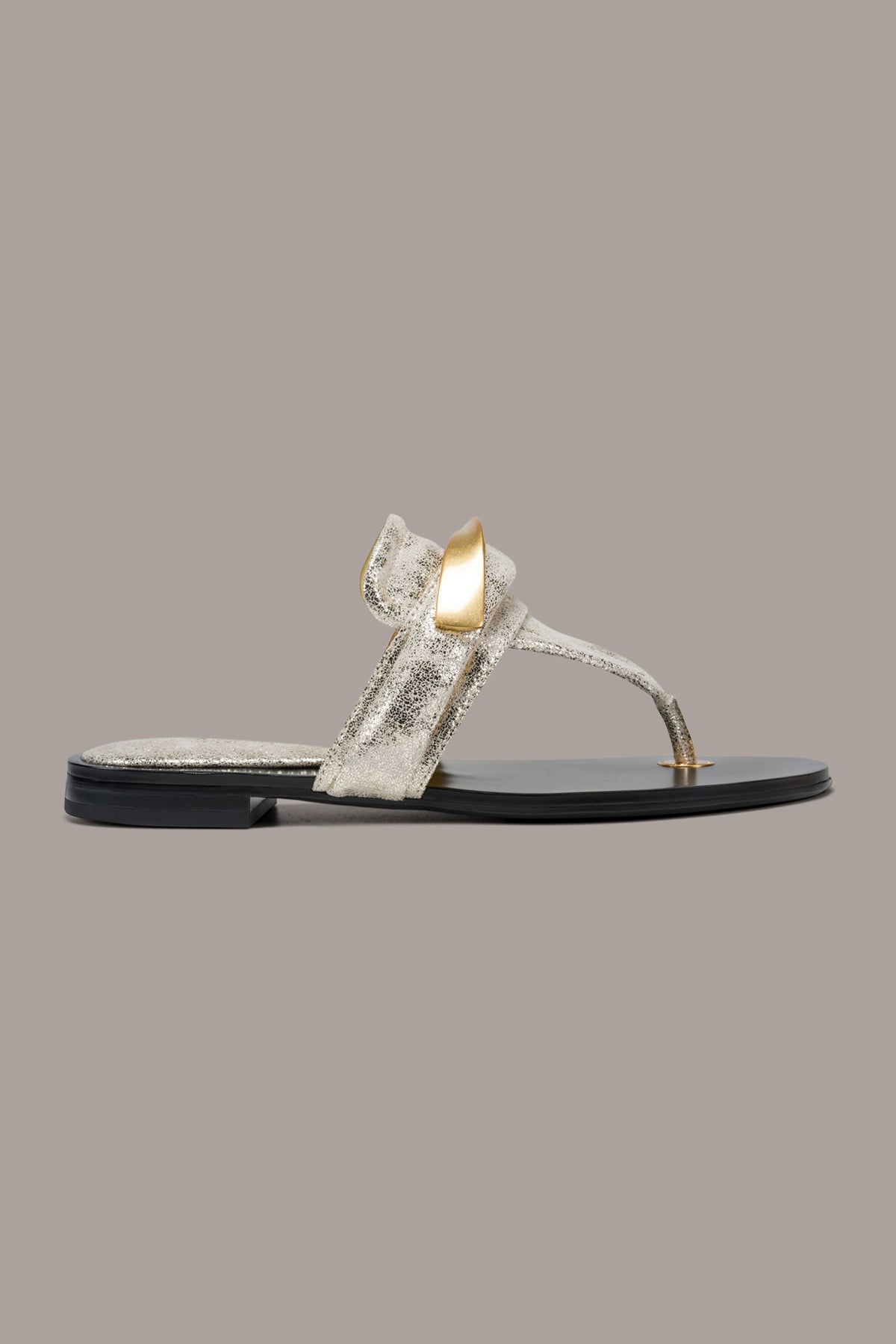 VELVET METALLIC THONG SANDAL - White Gold