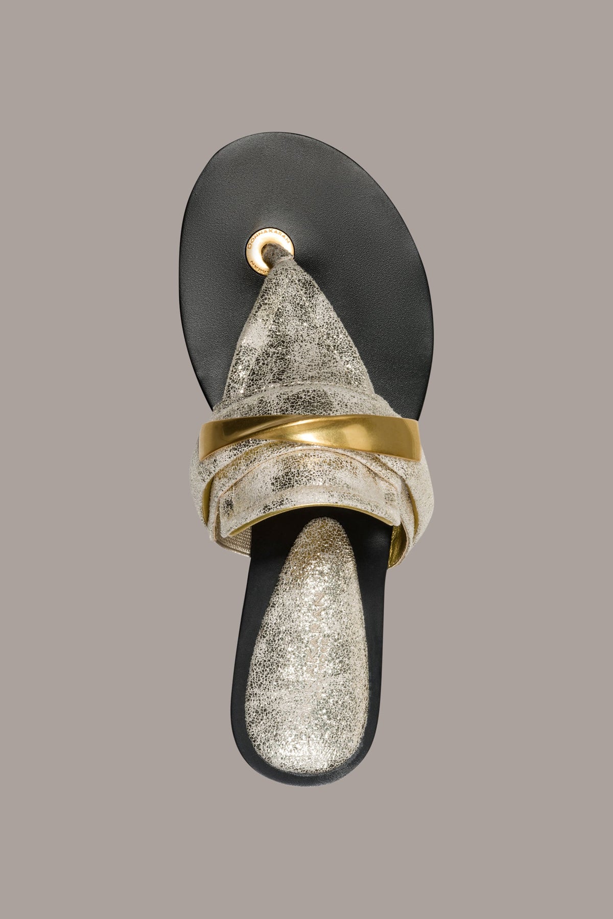 VELVET METALLIC THONG SANDAL - White Gold