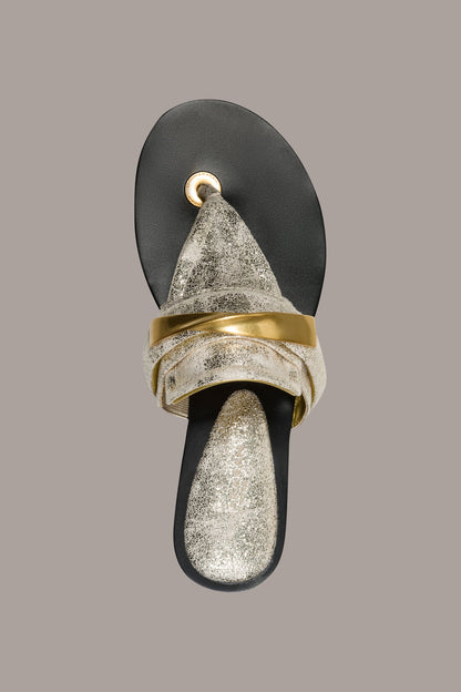 VELVET METALLIC THONG SANDAL - White Gold