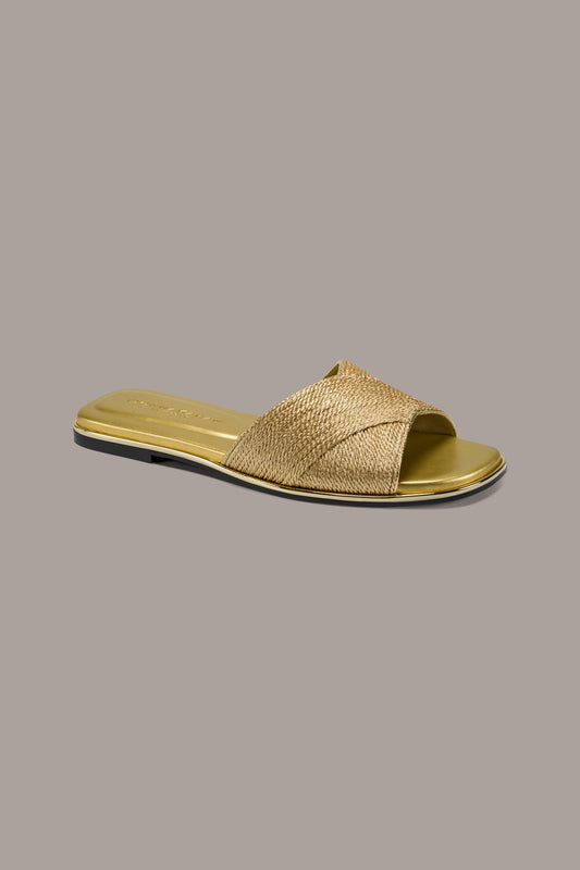 HARMONY WOVEN SLIDE SANDAL - Gold