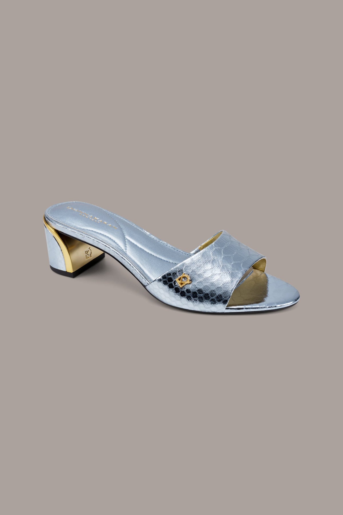 SANGRIA METALLIC SNAKE-PRINT MULE SANDAL - Celeste