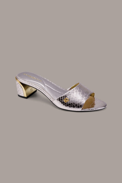 SANGRIA METALLIC SNAKE-PRINT MULE SANDAL - Pink Sand