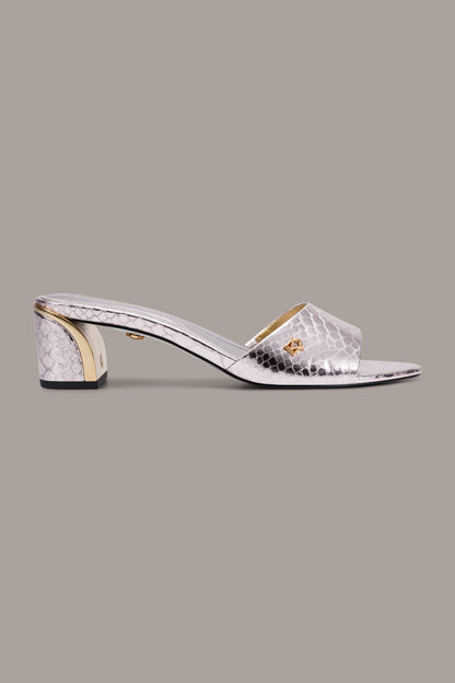 SANGRIA METALLIC SNAKE-PRINT MULE SANDAL - Pink Sand