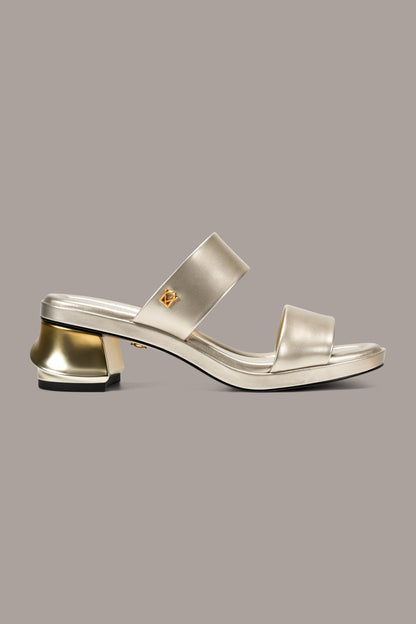 TEAGAN METALLIC MULE SANDAL - White Gold