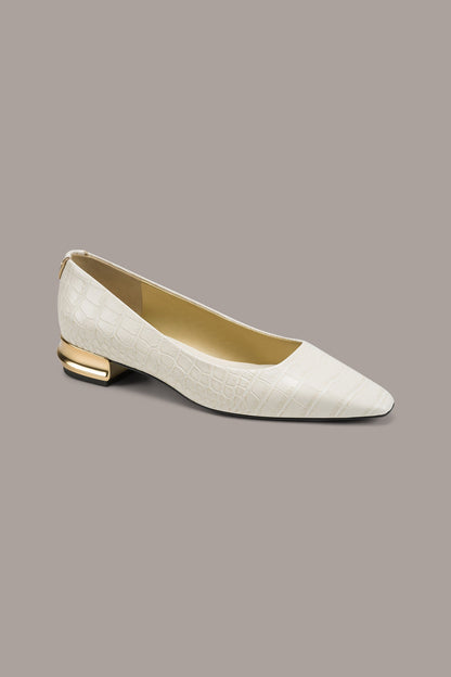 SAVITA CROC-EFFECT FLAT - Ivory